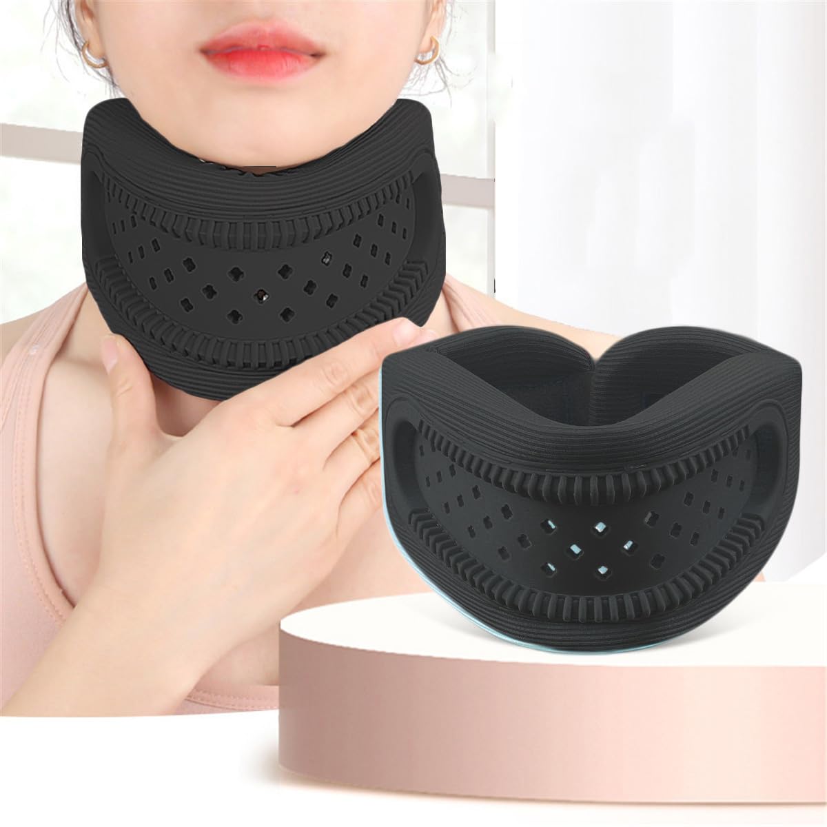 Photo 1 of Neck Brace for Pain Relief and Support, Soft Adjustable Cervical Collar Neck Traction Device, Neck Protectors Wraps Keep Vertebrae Stable and Aligned, Women Men Cervical Spine Pressure Relief (Black)