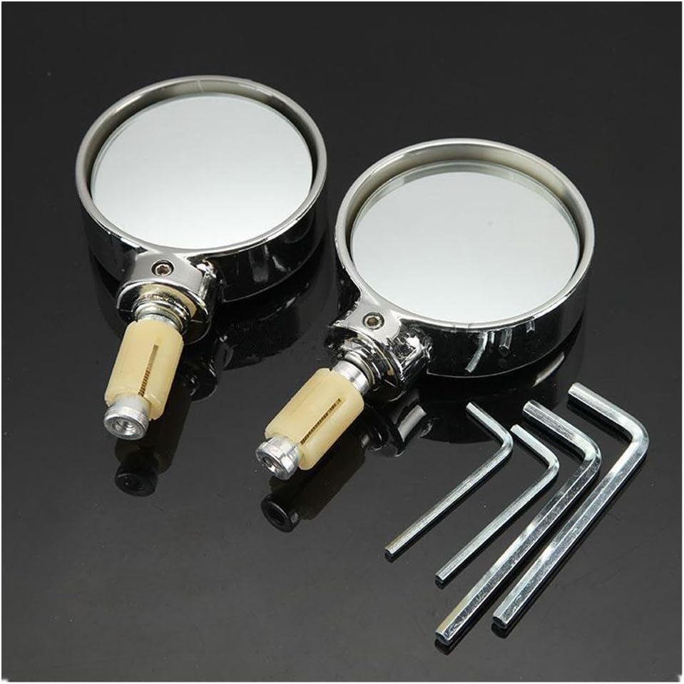 DLLL Universal Chrome Bike Bicycle Motorcycle Bar End HandleBar Hand Grip Round Side Rear View Mirrors fits 7/8"