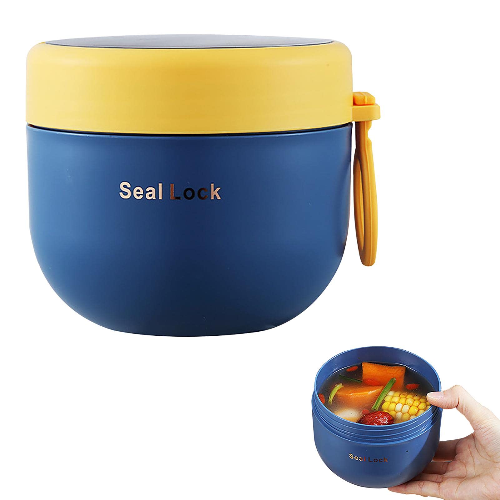 Lam-lord Insulated Bento, 600ml Leakproof Lunch Box Sandwich Salad Porridge Containers with Stainless Steel Inner, Safe Soup Cup Bento Box For Office School (Blue)