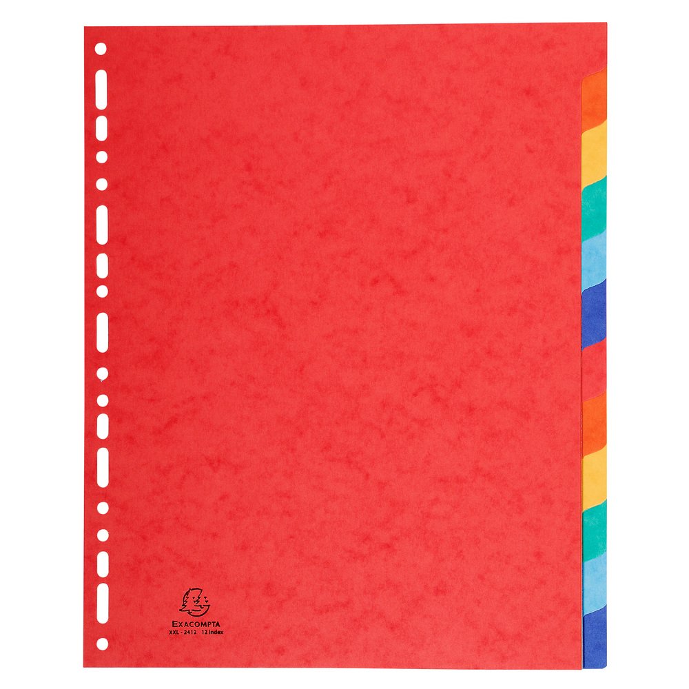 Exacompta - Ref 7034E - Nature Future Dividers - Suitable for A4+ Documents, Pre-Punched, 225gsm Genuine Pressboard, 12-Part Dividers, FSC-Certified - Multi-Coloured