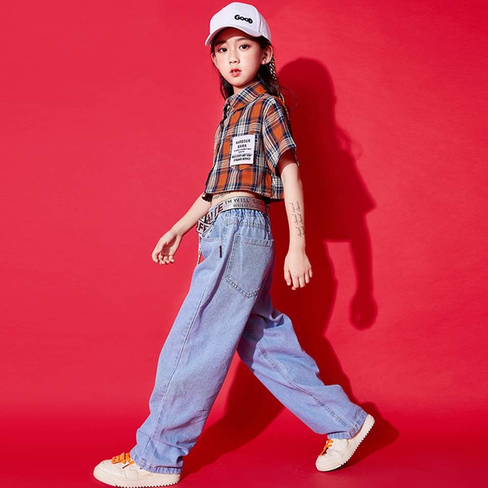 Amazon キッズダンス衣装 ヒップホップ ダンス衣装 ガールズ セットアップ キッズ ダンス 衣装 トップス デニムパンツ キッズダンス ボーイズ 派手 韓国風 かっこいい 女の子 Hiphop 男の子 オシャレ ゆったり ダブダブ チーム お揃い 発表会 トップス パンツ 110