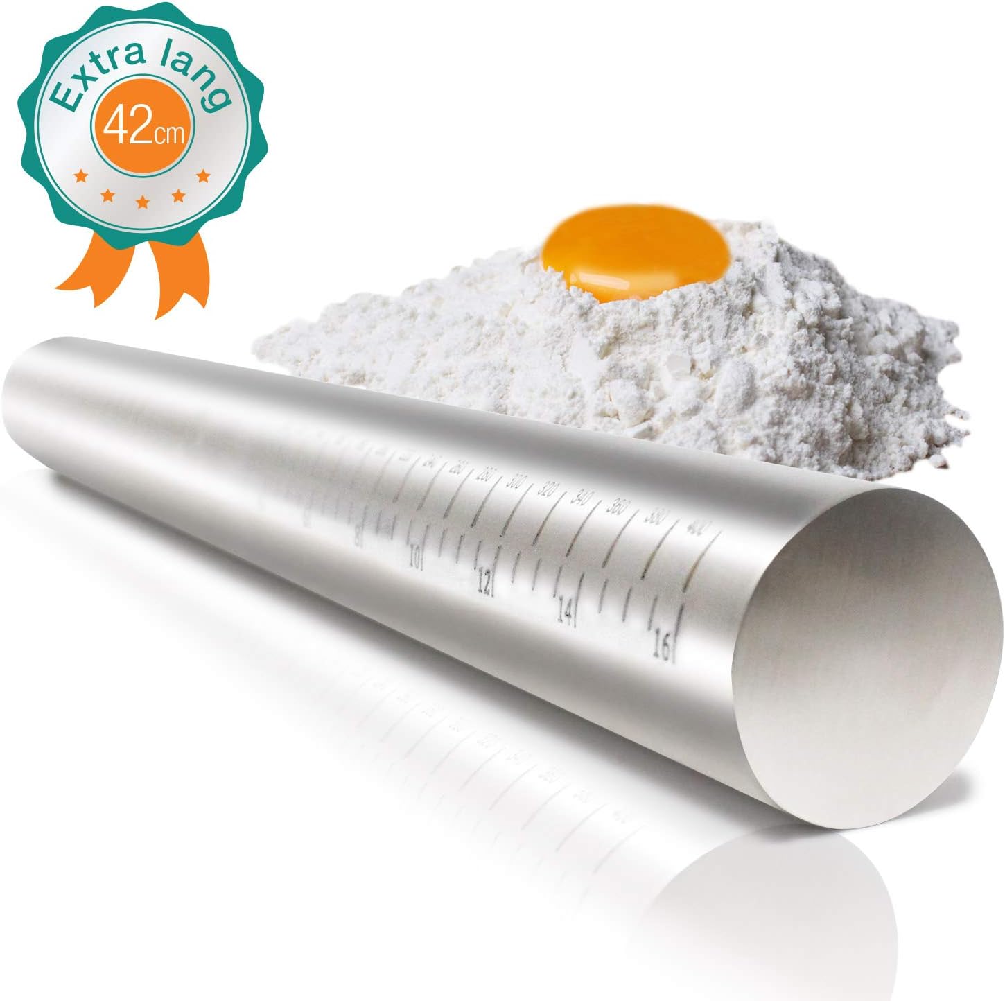Amazy Stainless Steel Rolling Pin – Dough Roller for Evenly Rolled Cake, Cookie, Pasta and Pizza Dough (42 cm)