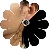 Erimberate Bohemian Black Crystal Square Earrings Gold Rhinestone Square Earrings Black Cz Halo Square Stud Earrings Cz Paved Square Geometric Earrings Jewelry for Women