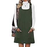 Yousify Womens Corduroy Overall Dress Square Neck A Line Jumper Mini Dresses Casual Sleeveless Rompers with Pockets