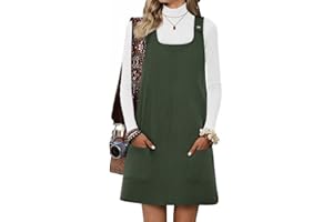 Yousify Womens Corduroy Overall Dress Square Neck A Line Jumper Mini Dresses Casual Sleeveless Rompers with Pockets