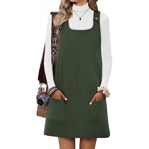 slim fit dress slacks Khaki Green Cord Gianna Pinafore Mini Dress main image 1