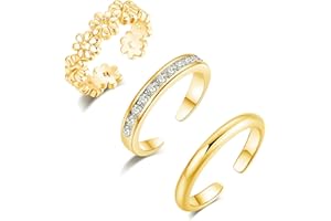 SFONI 3Pcs Toe Rings for Women, Adjustable Open Toe Ring 18K Gold Cubic Zirconia Daisy Flower Simple Thin Band Hug Rings Stackable Hawaiian Summer Beach Foot Jewelry Set