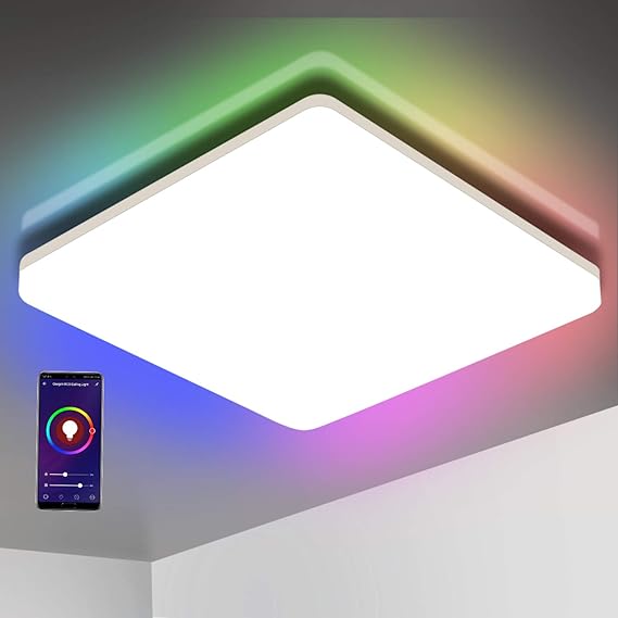 Oeegoo Wifi LED Deckenleuchte Dimmbar Smart LED Deckenlampe RGB Farbwechsel 15W LED Deckenleuchte Alexa Google Home kompatibel App  Sprachsteuerung IP54 wasserdichte Badlampe Wohnzimmerlampe