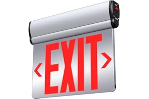 SASELUX Led Edge-Lit Exit Sign ,Brushed Aluminum Housing Double-Sided Mirrored Rotating Acrylic Panel,Hardwired Emergency Exit Signs with Battery Backup, 120V-347VAC,Red Led Emergency Exit Light for Business , UL Listed,Top/Side/Wall Mount(1 Pack)