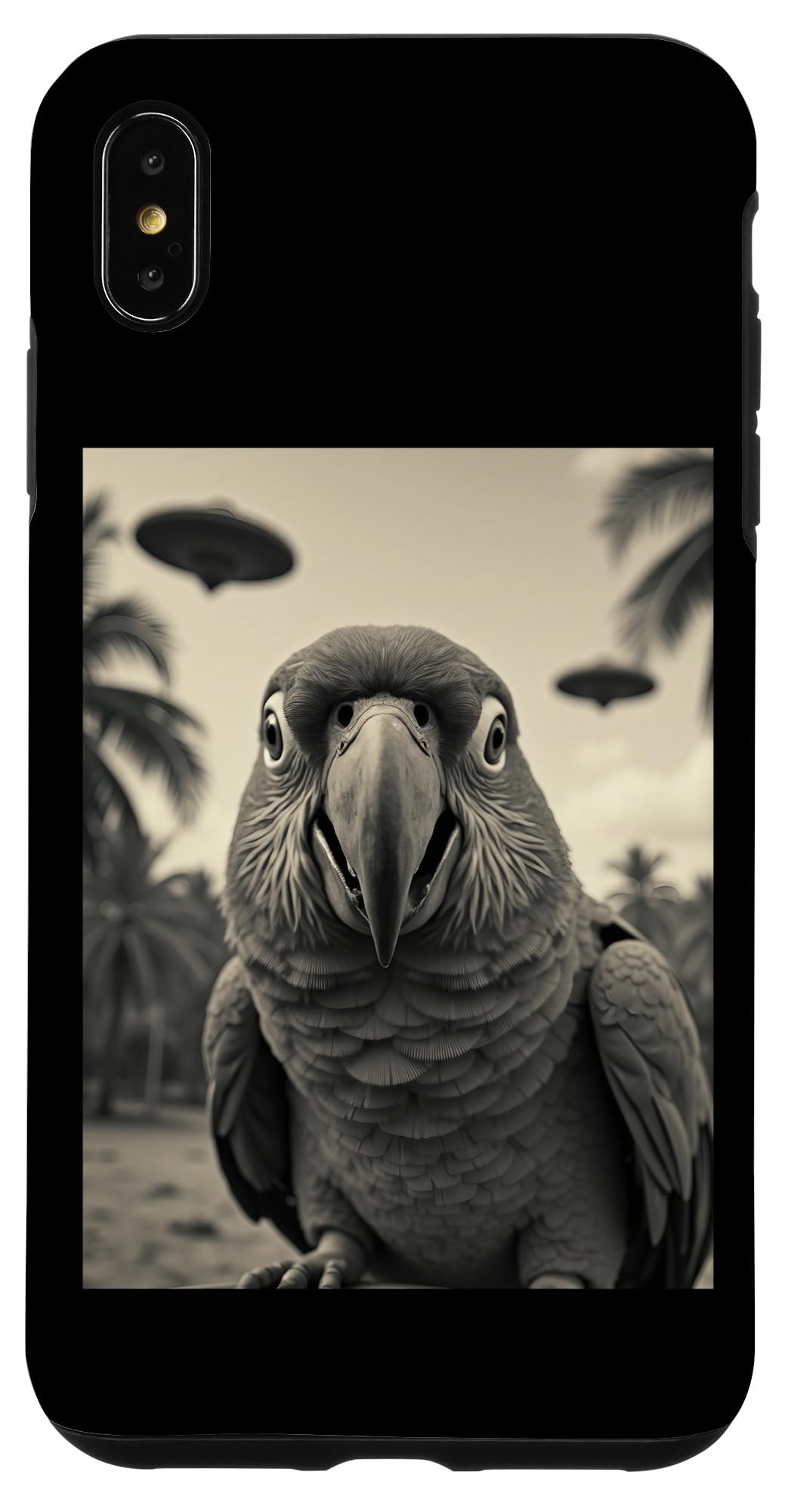 Funny parrot Selfie with UFOs Weird Alien Case for iPhone XS Max