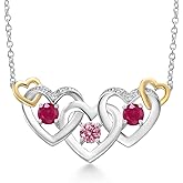 Gem Stone King 925 Silver and 10K Yellow Gold Pink Lab Grown Diamond Red Ruby Heart Shape Pendant Necklace For Women (1.01 Cttw, with 18 Inch Chain)