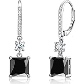 CiNily Square-cut Drop Dangle Earrings for Women Hypoallergenic, Black Cubic Zirconia Earrings Diamond Dangle Earrings Jewelry Gifts for Mothers Day 14K White Gold Plated
