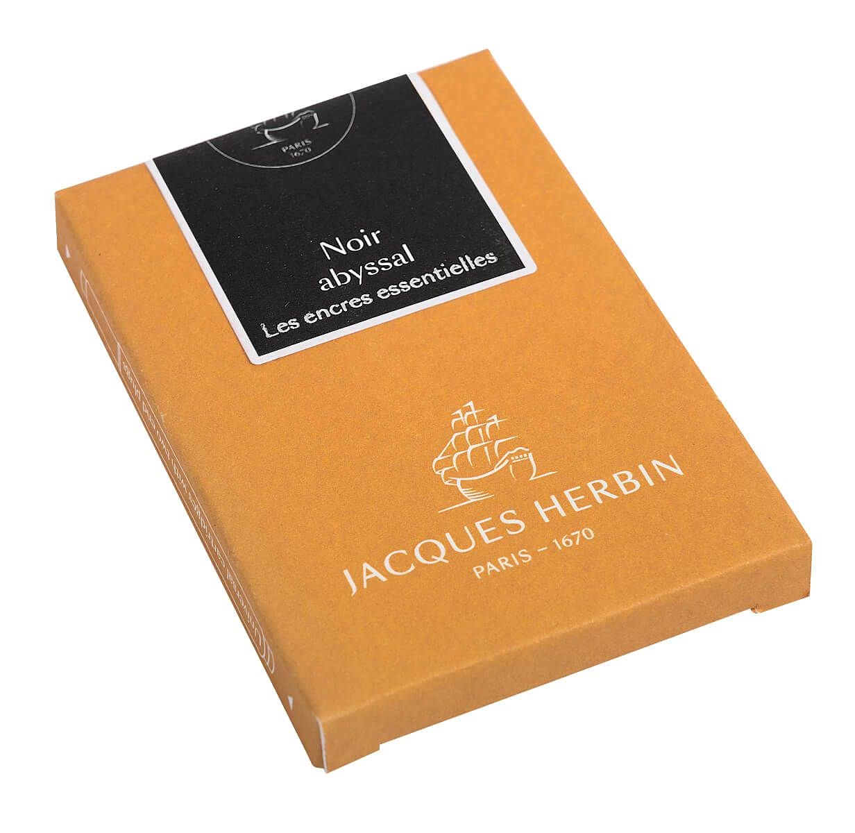 Jacques Herbin 11009JT - Box of 7 large cartridges - international size, for fountain pens and rollerballs - Abyssal black. Made in France - Calligraphy