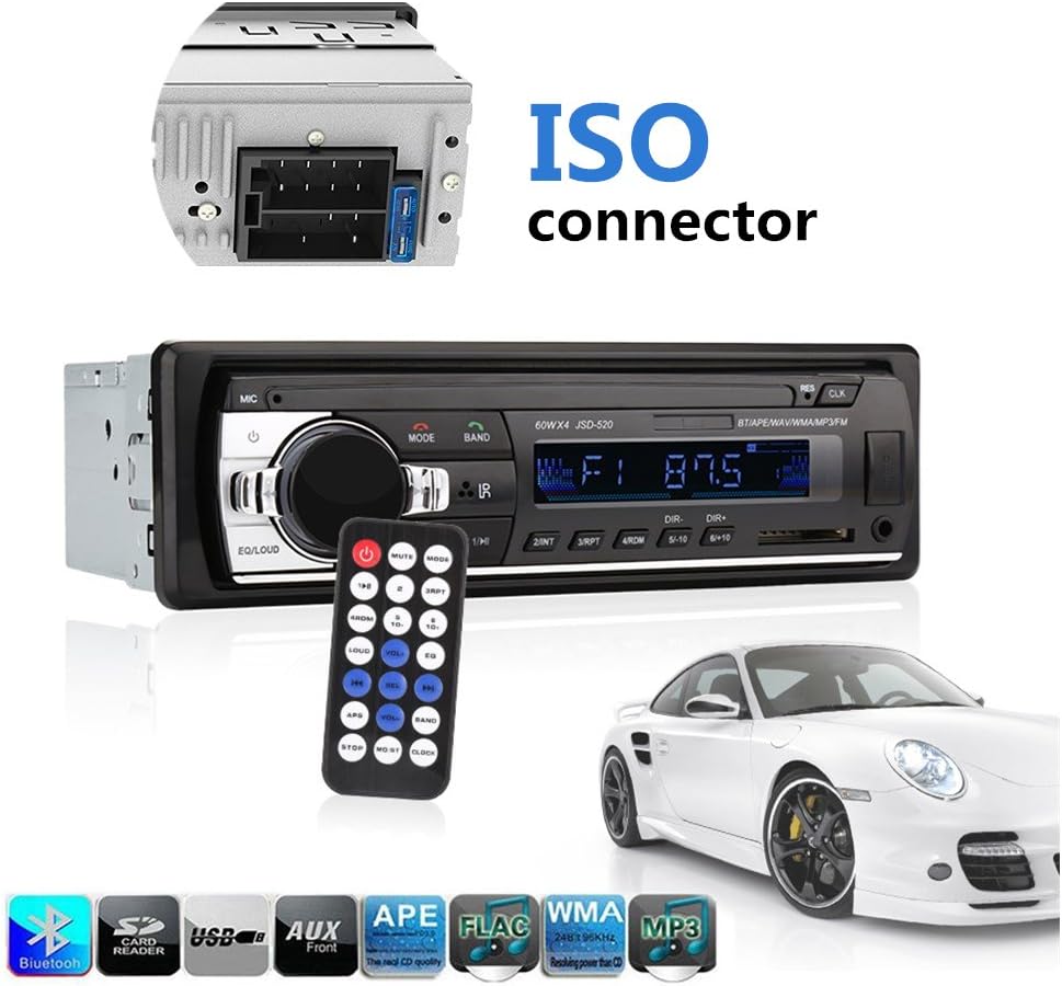 Car Stereo with Bluetooth, Ewalite Universal In-Dash Single Din Car Radio Receiver MP3 Player / USB / SD Card / AUX / FM Radio with Remote Control