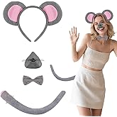 Tiny Chou Rat Costume Set, Mouse Ears Headband, Tail, Animal Cosplay for Halloween, Role Play, Dress Up, Party Accessories
