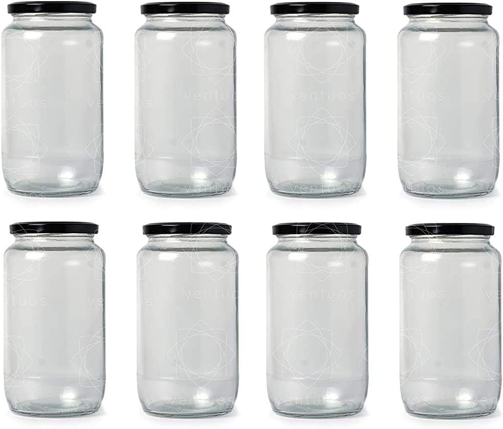 1000 ml Glass Jar with Air Tight Black Lid for Kitchen Dried Masala