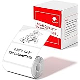 Phomemo Thermal Sticker Label Paper 230 Labels/Roll Compatible with M220, M200, M221, M250, M260 Label Maker, 2.25" x 1.25" (57 x 32mm), Black on White