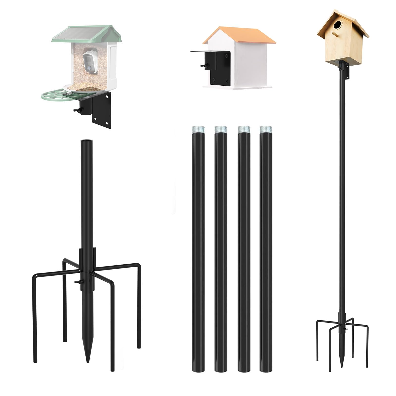 Photo 1 of ERYTLLY Bird House Pole Mount Kit 80 Inch - Adjustable Hummingbird Bird Feeder Post Support Rod Universal Stand Set with 5 Prongs for Outdoor, Yard, Garden Decor, Black