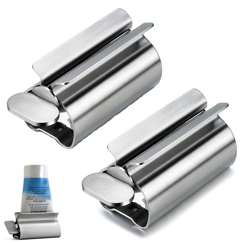 Ritte 2 PCS Rolling Toothpaste Squeezer, Stainless Steel Rotate Toothpaste Dispenser for Bathroom