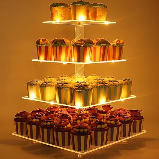 GetWant Cupcake Stand Square Food Grade 4 Tier Acrylic