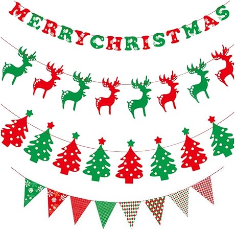 Amazon クリスマス ガーランド 飾り クリスマス パーティー 壁飾り デコレーション エルク クリスマスツリー Merry Christmas文字 三角フラグ 付け セット 装飾 インテリア ガーランド おもちゃ