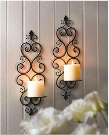 Amazon Com 2 Scrollwork Sconce Candle Holder Wall Decor Set