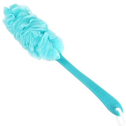 Truvic Long Handle Bath Body Brush Plastic Loofah Sponge Nylon Mesh Scrubber for Men and Women, 35 g (Colour May Vary)