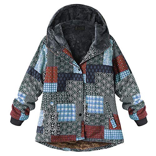 YOMXL Women Classic Pea Coat Winter Warm Faux Fur Fleece Outdoor Jackets Casual Printed Hooded Outwear