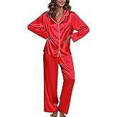 Ekouaer Pajamas For Women Set Silk Pjs 2 Piece Satin Sleepwear Long Sleeve Button Down Lounge Sets With Pant