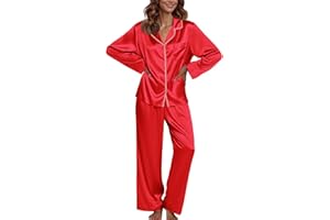 Ekouaer Pajamas For Women Set Silk Pjs 2 Piece Satin Sleepwear Long Sleeve Button Down Lounge Sets With Pant