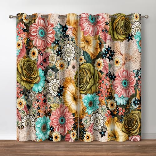 Jekeno Boho Flower Blackout Curtains