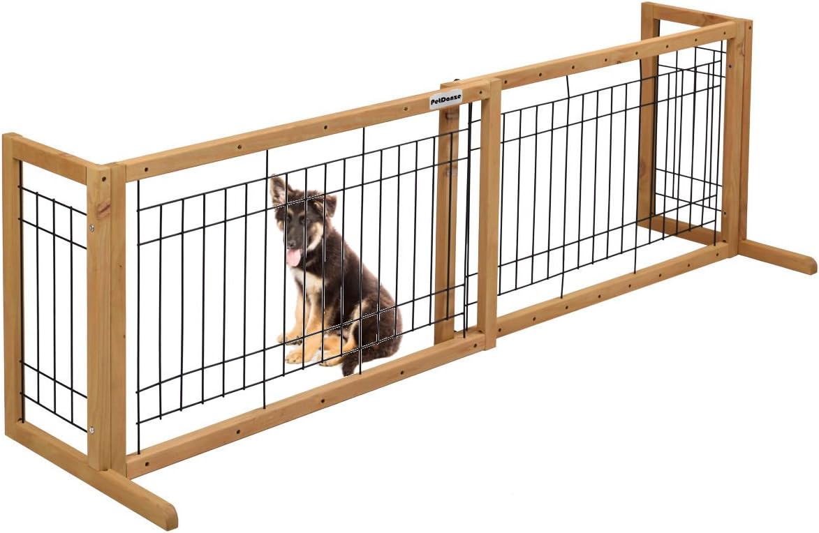 PetDanze Free-Standing Pet Gates | Extra Wide Indoor Small Dog Gate | Expandable Puppy Safety Gate | Wooden Long Door Pet Gate | 40" to 71" Adjustable
