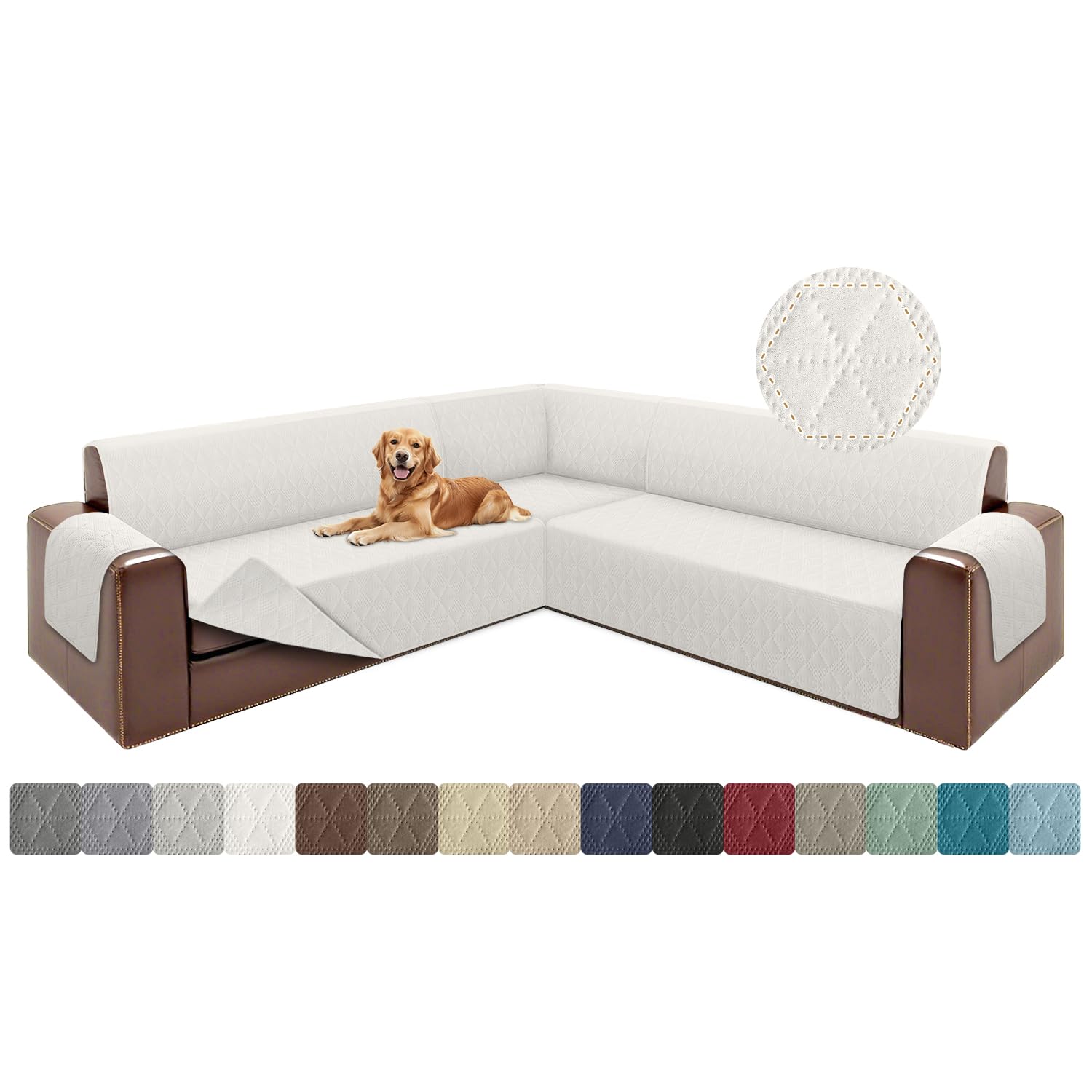 Photo 1 of ALIECOM Corner Sectional Couch Covers L Shape Sofa Covers Washable Reversible Couch Cover for Sectional Slipcover U Shape Pet Dogs Furniture Protector with Elastic Straps (Ivory, Small)