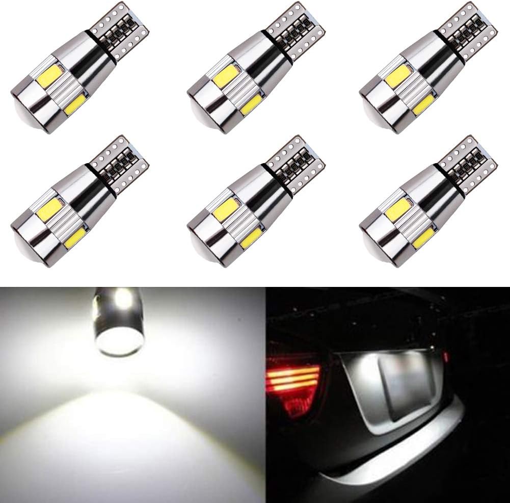Ralbay T10 LED White W5W CANBUS 6-SMD 5630 Super Bright 194 Wedge LED Car Lights Source Replacement Bulbs Interior Lamps Pack of 6