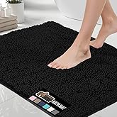 GORILLA GRIP Bath Rug Mat, Thick Soft Absorbent Chenille, Quick Dry Microfiber Mats, Rubber Backing Washable Shower Floor Rugs, US Designed Bathroom Bathmat Home Decor Accessories, 24x17, Black