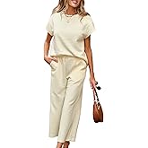 SHEWIN Womens Two Piece Spring Outfits Sweatsuits Casual Pullover Tops and Wide Leg Sweatpant Lounge Sets