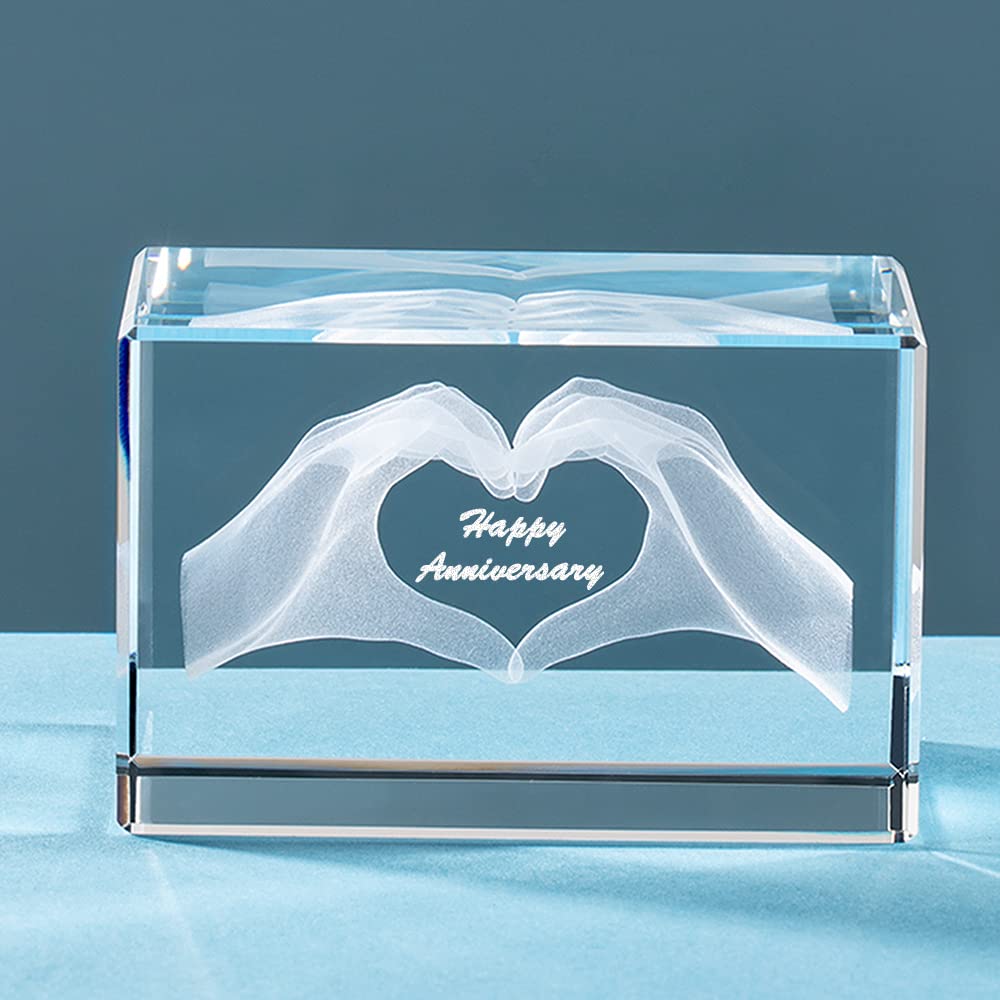 ERWEI Engraved with Happy Anniversary in Cube Crystal Glass Figurines Gifts for Her Him, Valentines Gift for Man Girl Partner Wife Husband Couple — image 1