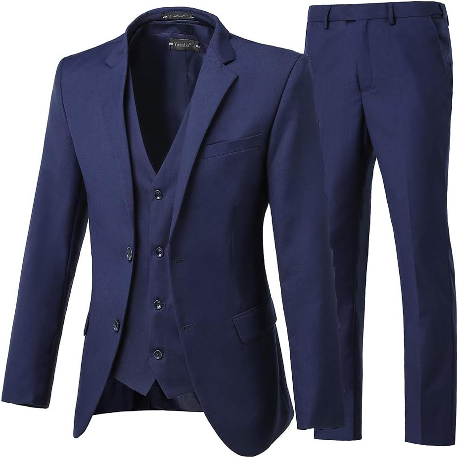 Yanlu Navy Blue Suits Blazer Vest Pant 3 Pieces Business Formal Interview Suit Men Slim Fit Notch Lapel-4236