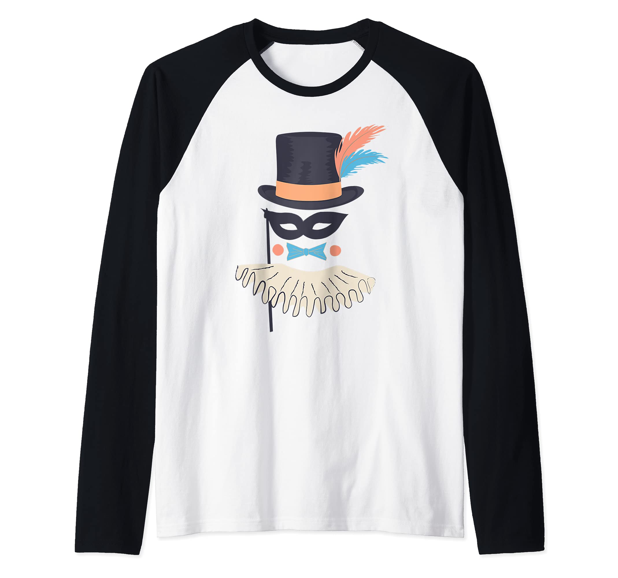 Circus Show Carnival Mask Top Hat Ruff Vintage Fancy-Ball Raglan Baseball Tee