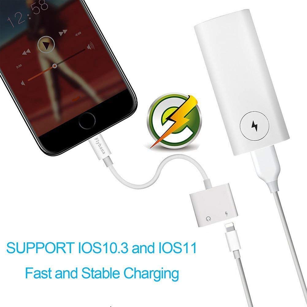 iPhone Dongle iPhone 7 Adapter Headphone Jack Adapter Charge and Listen No Calling and Music Control Compatible with IOS10.3 and IOS11 (White)