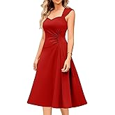 Dressystar Women's Midi Formal Wedding Guest Dress 2026 Sleeveless Ruched Flowy A Line Swing Cocktail Evening Party Dresses