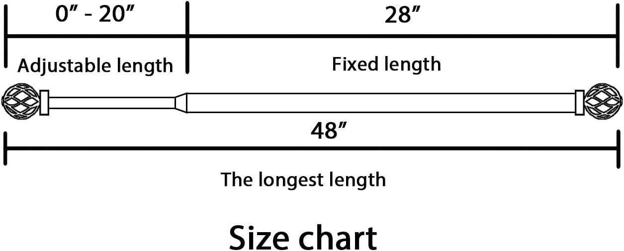 H.VERSAILTEX Window Treatment Single Rod Set with Twisted Sphere Caps, Adjustable Length from 28 to 48-Inch, 3/4 Inch Diameter, Matte Black: Home & Kitchen