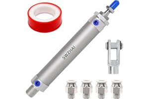 SWZHAI Air Cylinder 25mm Bore 100mm Stroke, Mini Air Pneumatic Cylinder Double Action Single Rod Pneumatic Air Cylinders with Y Connector & 4 Pcs Pneumatic Quick Fitting (MAL25x100)