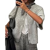 Women Lightweight Knitted Cropped Cardigan Shirt Short Sleeve Button Down Sweater Y2k Open Front Loose Ribbed Shirt