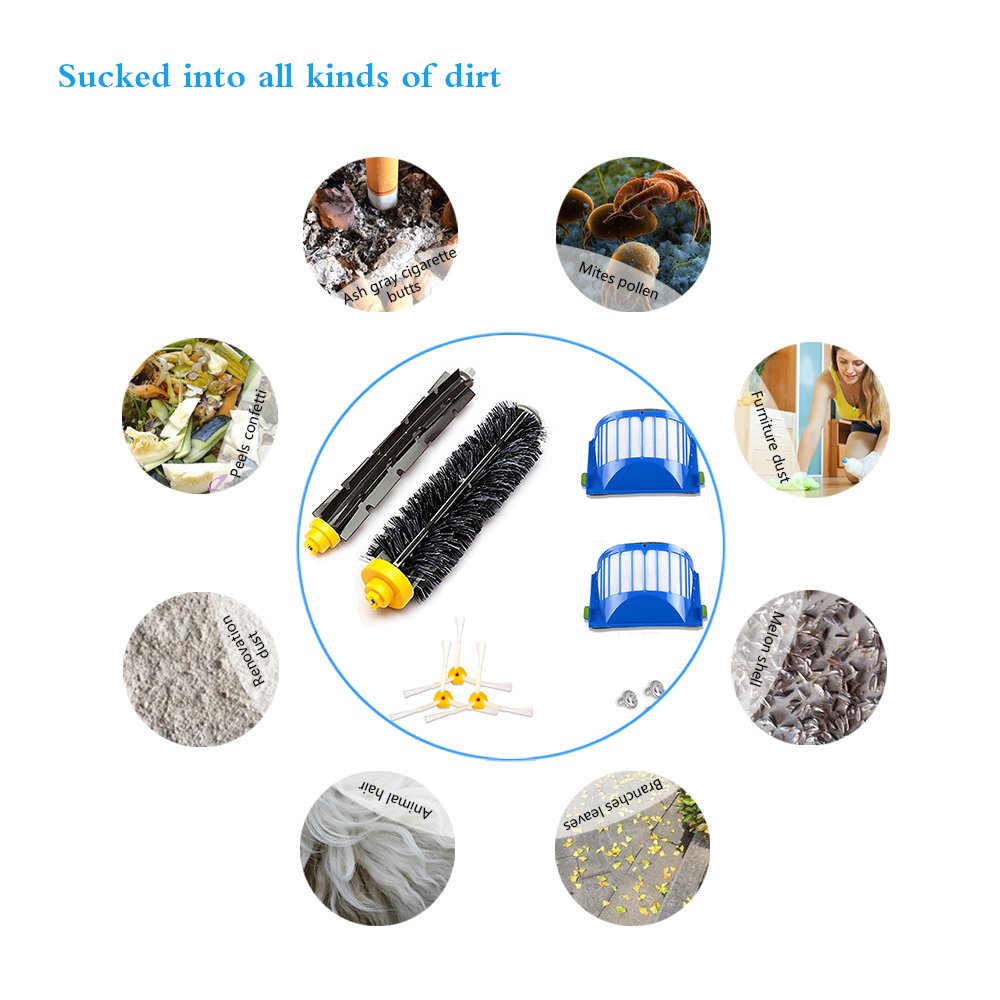 Replacement kit for iRobot Roomba series 600 Includes 2pcs Filter, 3pcs Side Brush, and 1pcs Bristle Brush and Flexible Beater Brush sold by CNASA