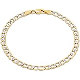 Nuragold 14k Real Yellow Gold Cuban Curb Link 4.5mm Diamond Cut Pave Chain Bracelet (7"-9") Two Tone Italian Jewelry for Men & Women