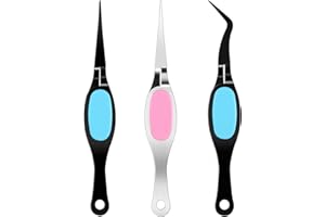 Txibikn 3-Pack Precision Craft Tweezers Set - Stainless Steel Curved and Reverse Grip Fine Tip Tweezers for DIY Crafts, Jewel