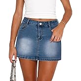 Hafailia Jean Skirts for Women Denim - Casual Mid Waisted Stretch Short Mini Skirt