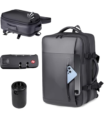 Sac à Dos De Voyage Sous Vide 60 L Avec Pompe De Compression Et Verrouillage Douanier Tsa Extensible Pour Les Affaires, Noir 1
