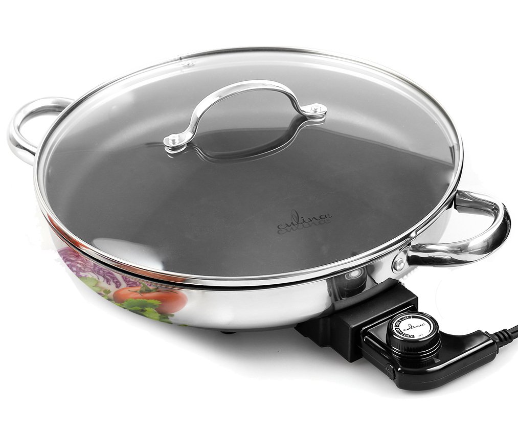Electric Skillet By Culina 18/10 Stainless Steel, Nonstick Interior